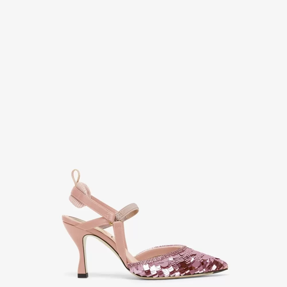 Decollete>Fendi Slingback Tacco Alto In Paillette Rosa