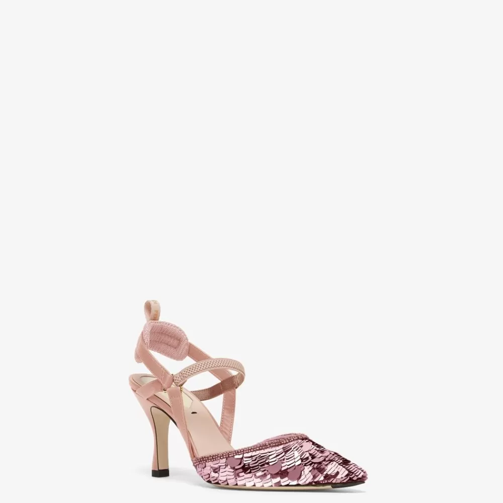 Decollete>Fendi Slingback Tacco Alto In Paillette Rosa