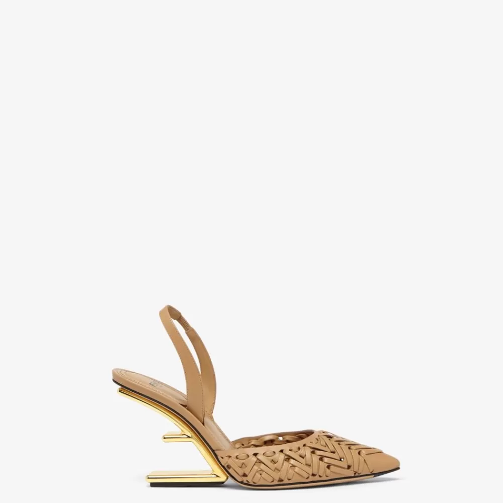 Decollete>Fendi Slingback Tacco Alto In Pelle Beige