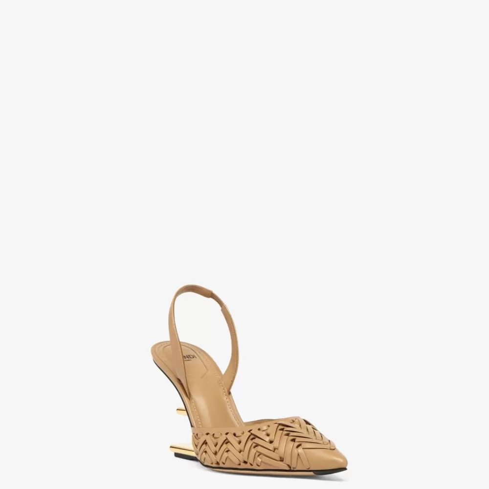 Decollete>Fendi Slingback Tacco Alto In Pelle Beige