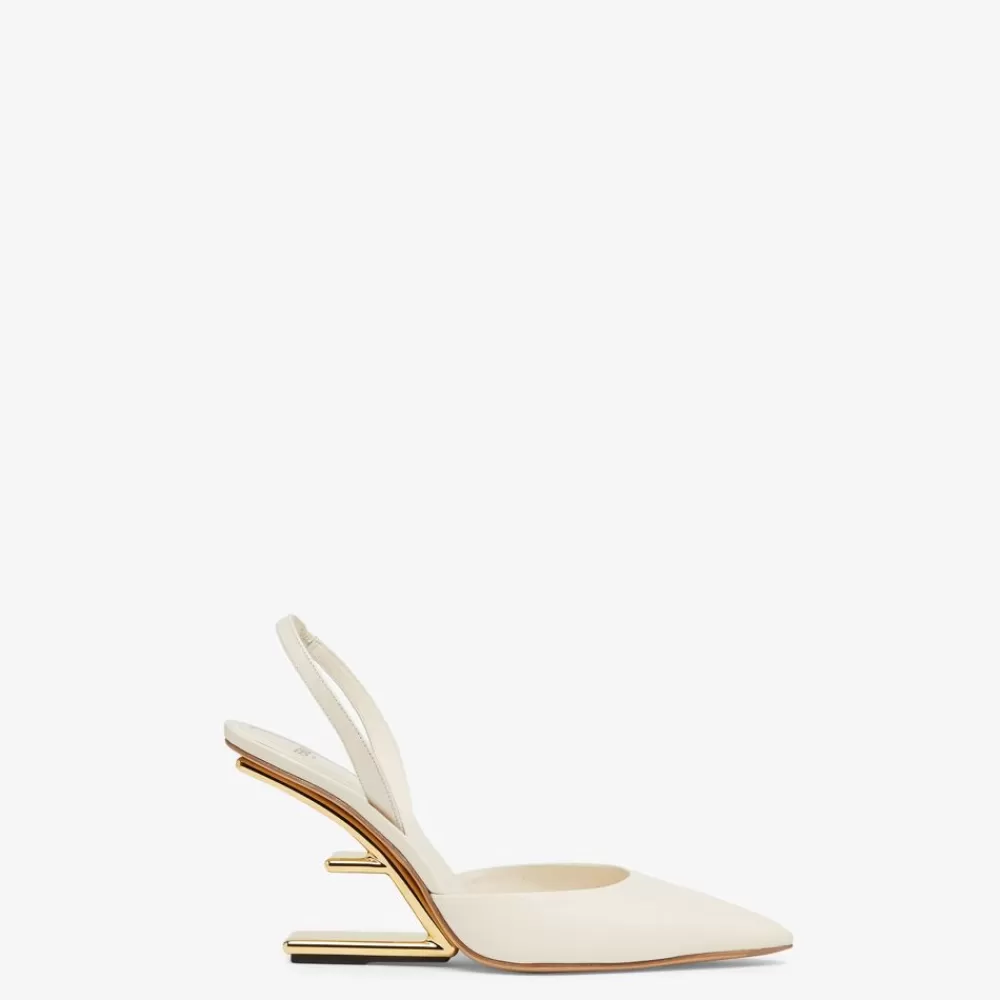 Decollete>Fendi Slingback Tacco Alto In Pelle Bianca