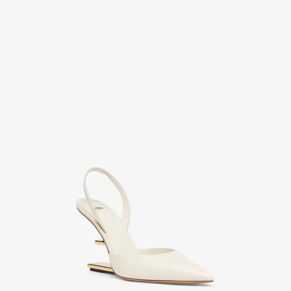 Decollete>Fendi Slingback Tacco Alto In Pelle Bianca