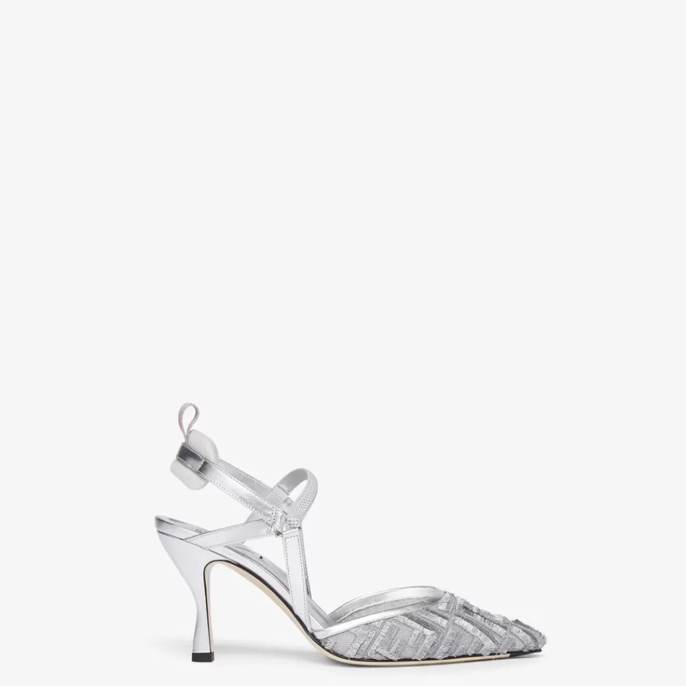 Decollete>Fendi Slingback Tacco Alto In Rete Argento