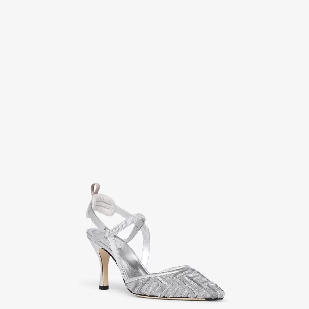 Decollete>Fendi Slingback Tacco Alto In Rete Argento
