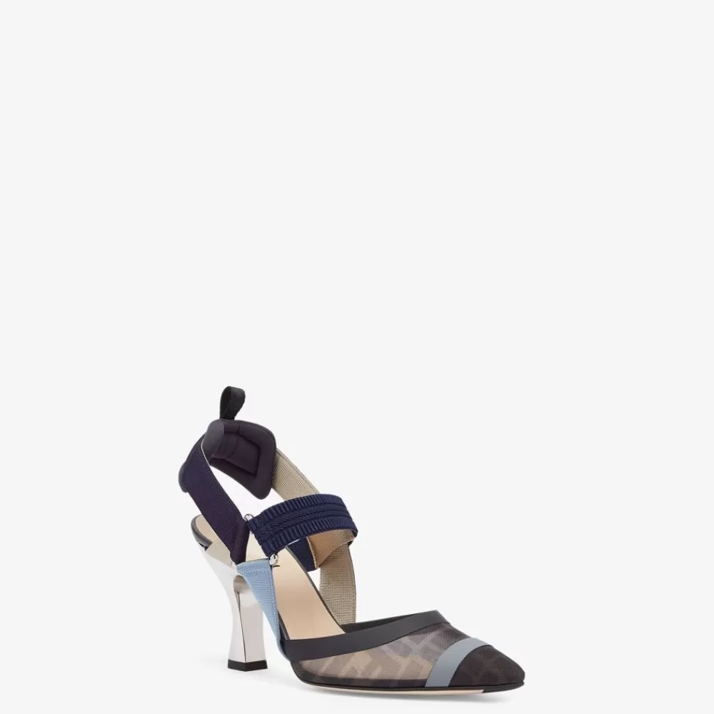 Decollete>Fendi Slingback Tacco Alto In Rete Blu