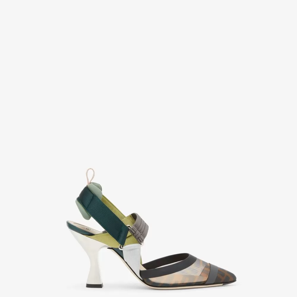 Decollete>Fendi Slingback Tacco Alto In Rete Marrone