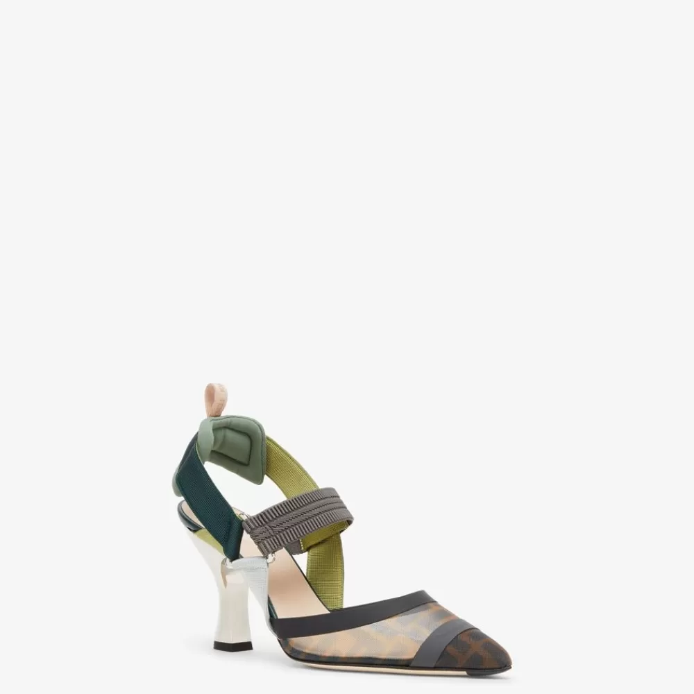 Decollete>Fendi Slingback Tacco Alto In Rete Marrone