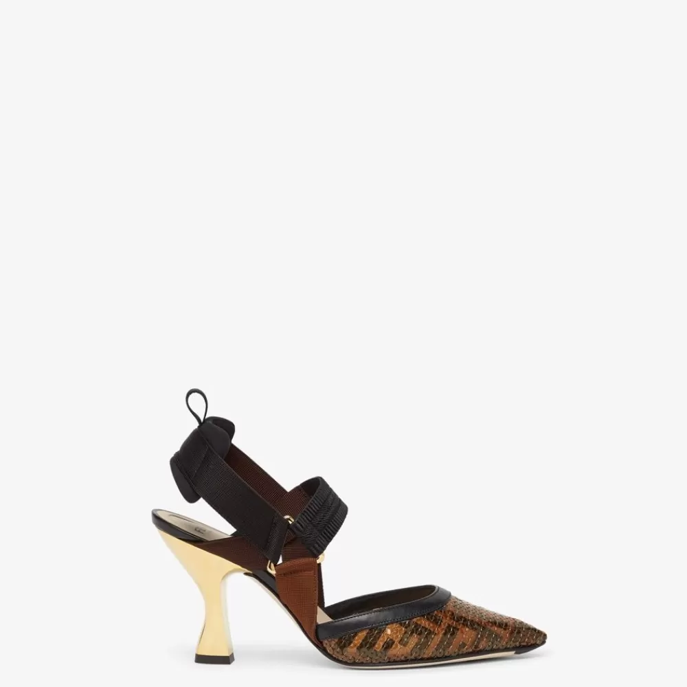 Decollete>Fendi Slingback Tacco Alto In Rete Nera