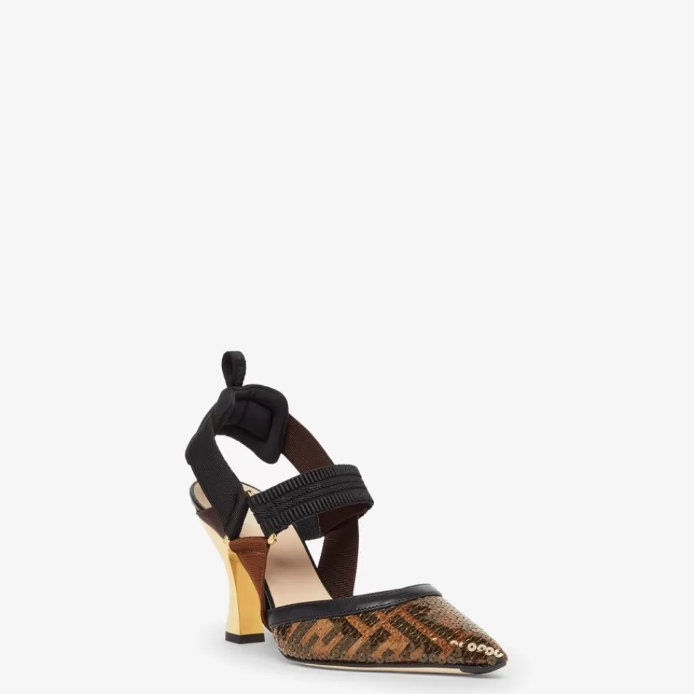 Decollete>Fendi Slingback Tacco Alto In Rete Nera
