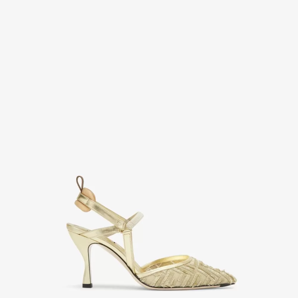 Decollete>Fendi Slingback Tacco Alto In Rete Oro