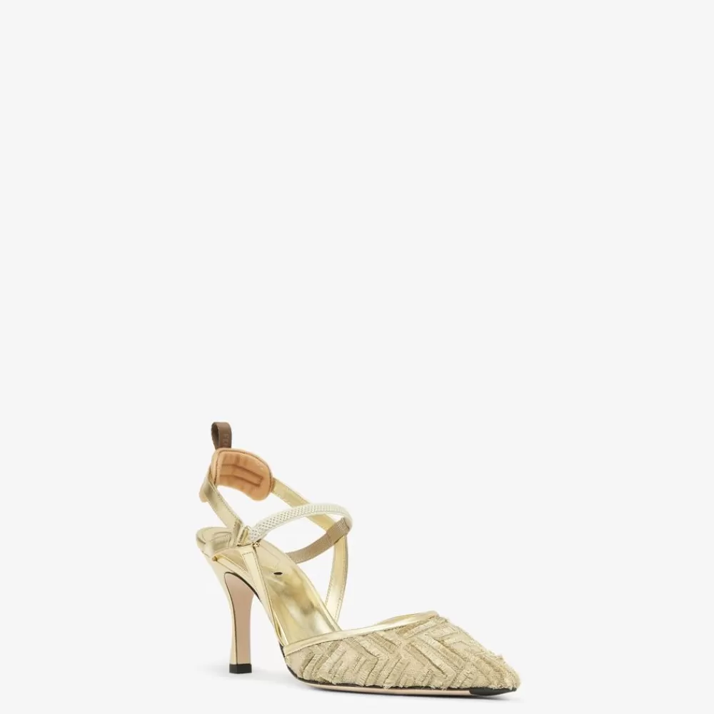 Decollete>Fendi Slingback Tacco Alto In Rete Oro