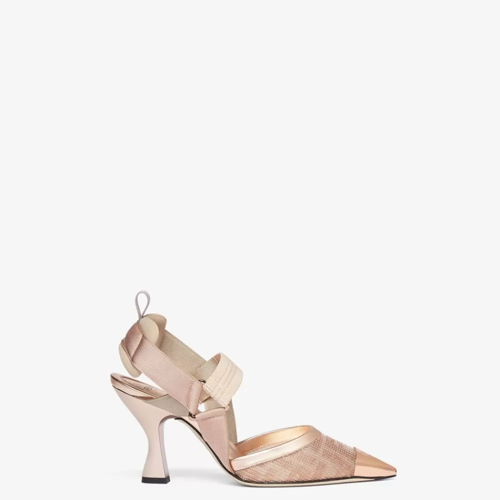 Decollete>Fendi Slingback Tacco Alto In Rete Rosa