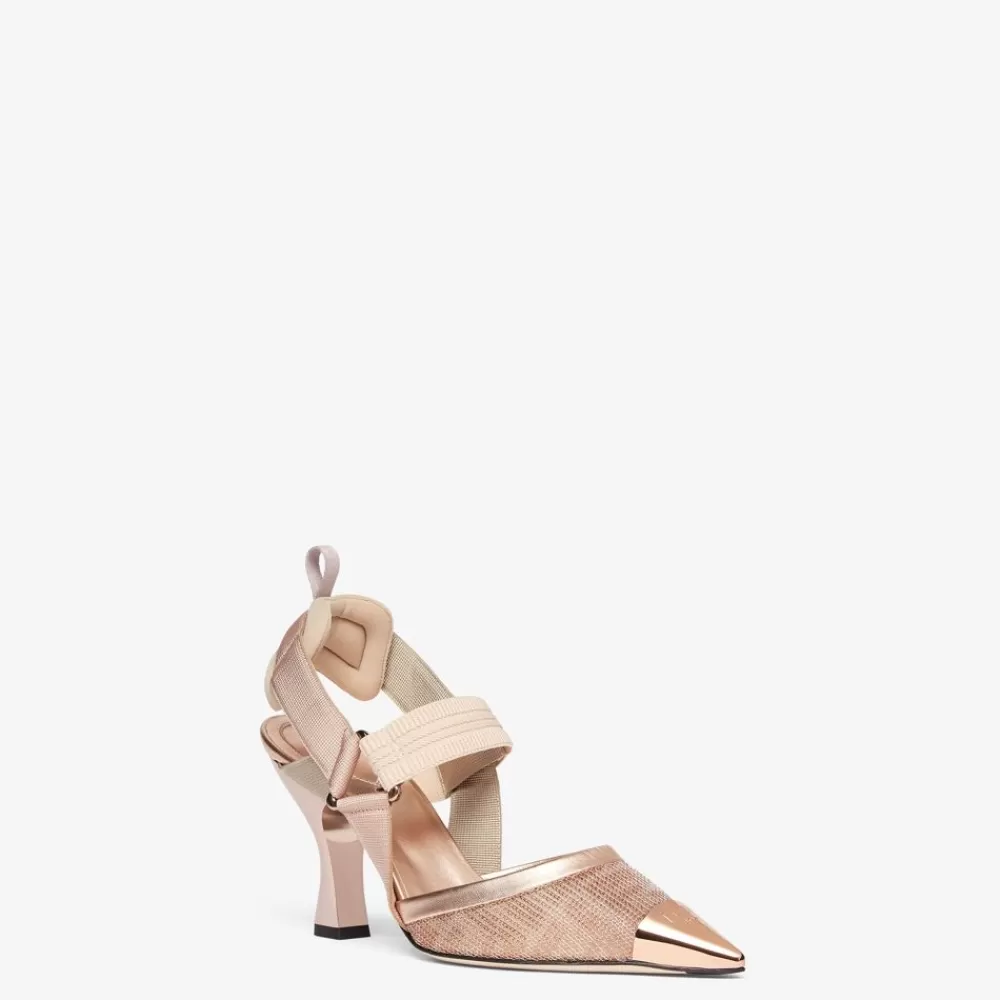 Decollete>Fendi Slingback Tacco Alto In Rete Rosa