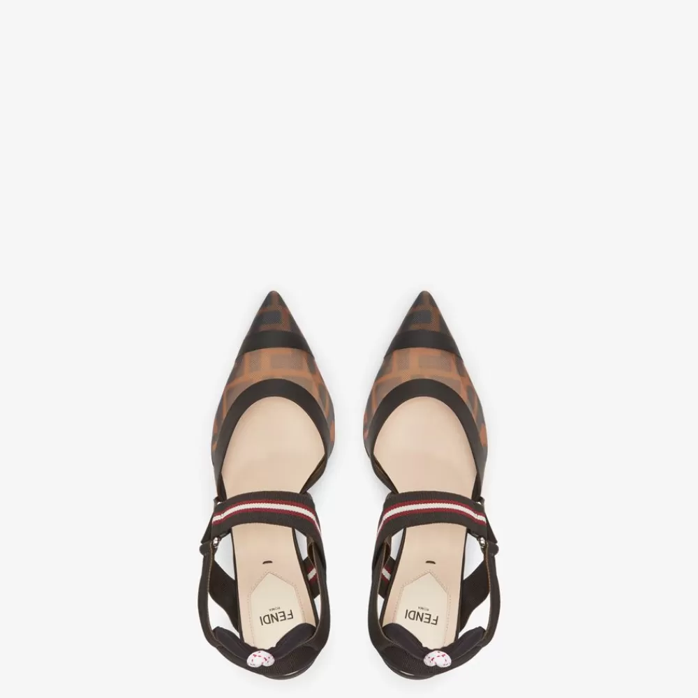 Decollete>Fendi Slingback Tacco Alto In Rete Tecnica Multicolor