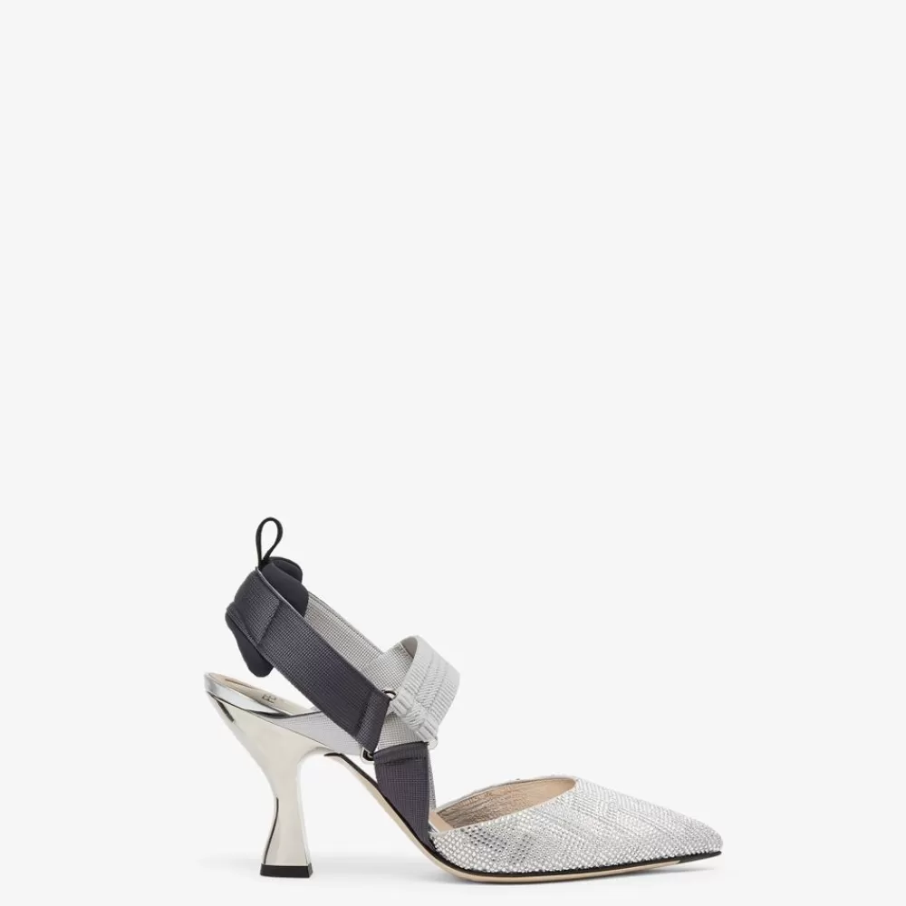 Decollete>Fendi Slingback Tacco Alto In Strass Argento