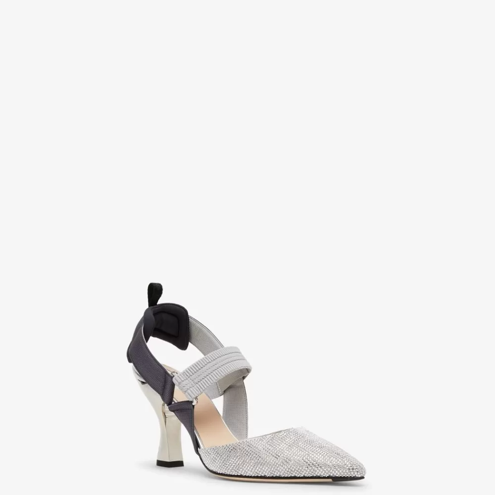 Decollete>Fendi Slingback Tacco Alto In Strass Argento