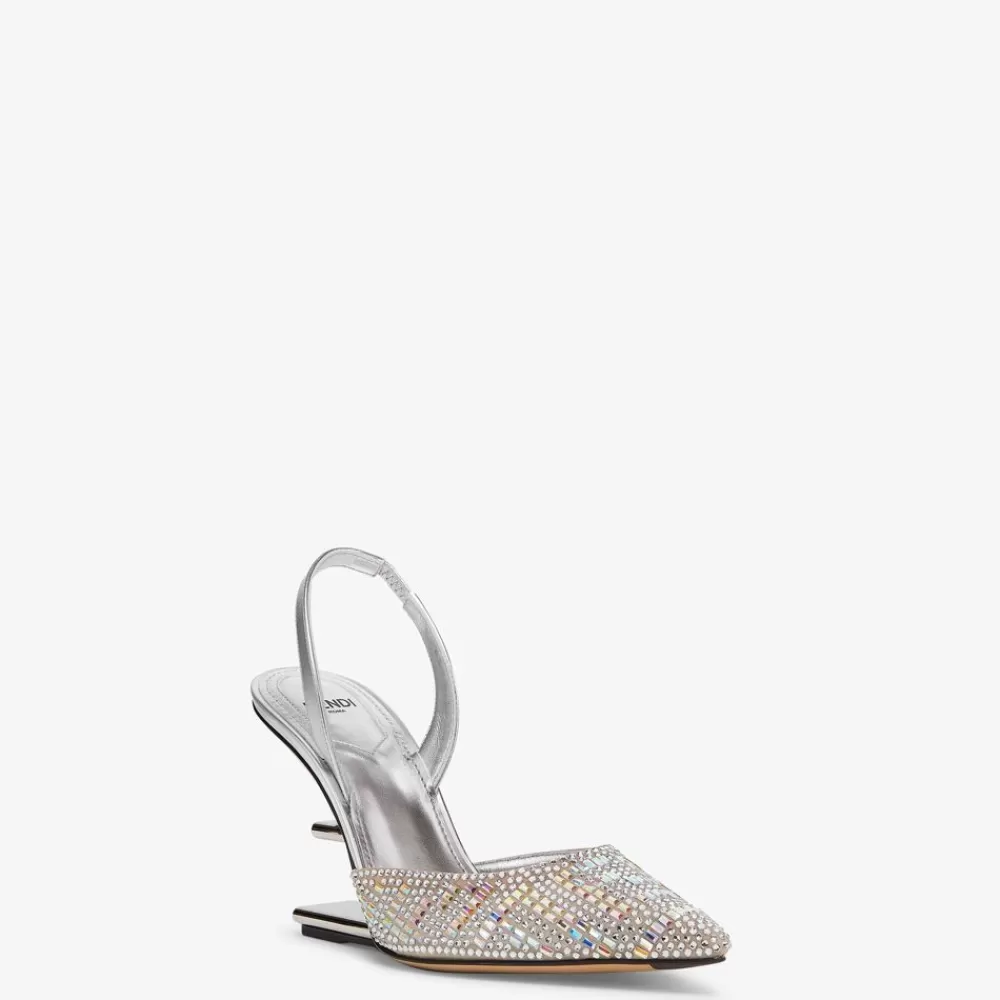 Decollete>Fendi Slingback Tacco Alto In Strass Color Argento