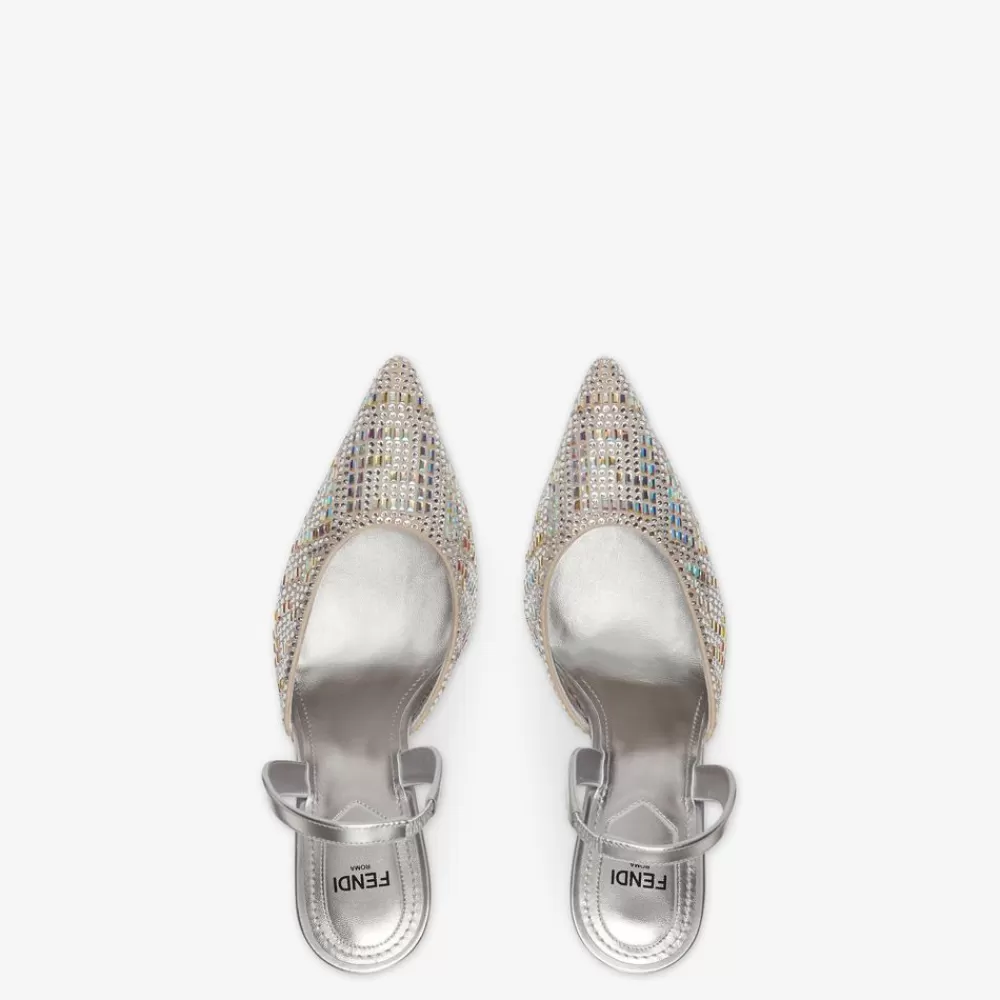 Decollete>Fendi Slingback Tacco Alto In Strass Color Argento