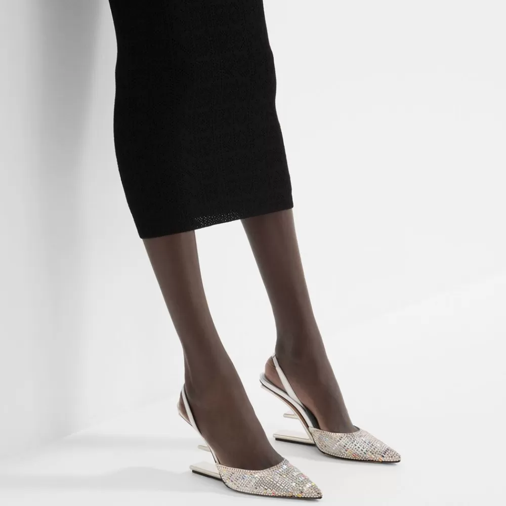 Decollete>Fendi Slingback Tacco Alto In Strass Color Argento