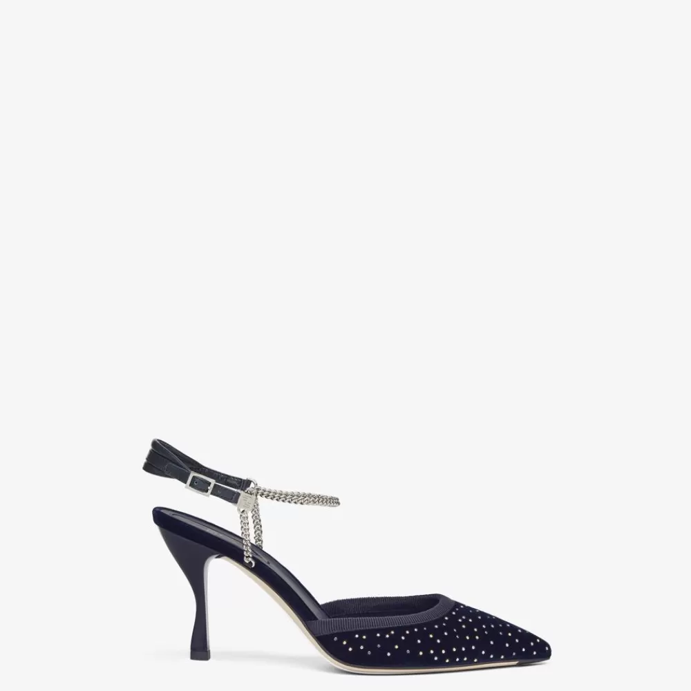 Decollete>Fendi Slingback Tacco Alto In Velluto Blu