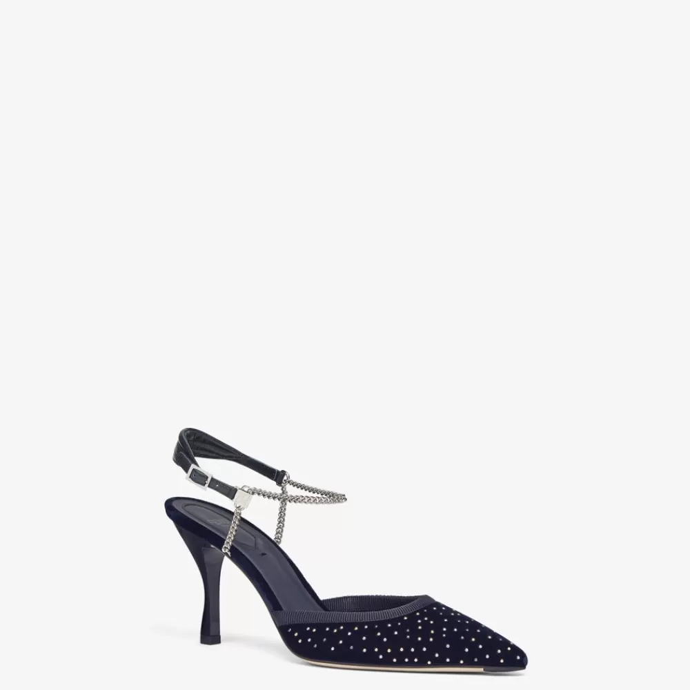 Decollete>Fendi Slingback Tacco Alto In Velluto Blu
