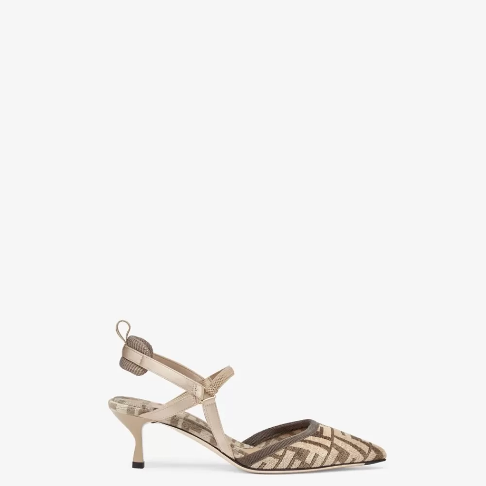 Decollete>Fendi Slingback Tacco Medio In Ciniglia Ff Beige