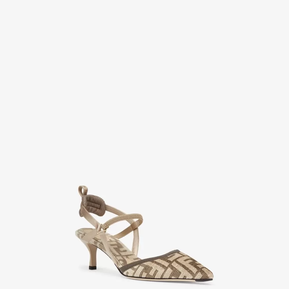 Decollete>Fendi Slingback Tacco Medio In Ciniglia Ff Beige