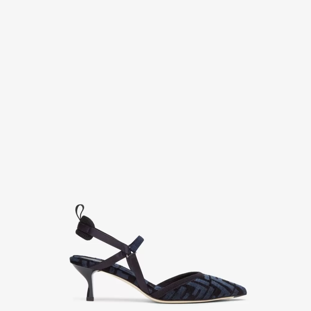 Decollete>Fendi Slingback Tacco Medio In Ciniglia Ff Blu