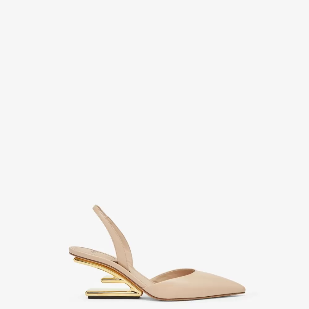 Decollete>Fendi Slingback Tacco Medio In Pelle Beige