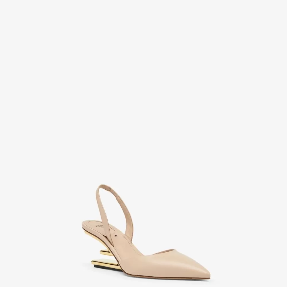 Decollete>Fendi Slingback Tacco Medio In Pelle Beige