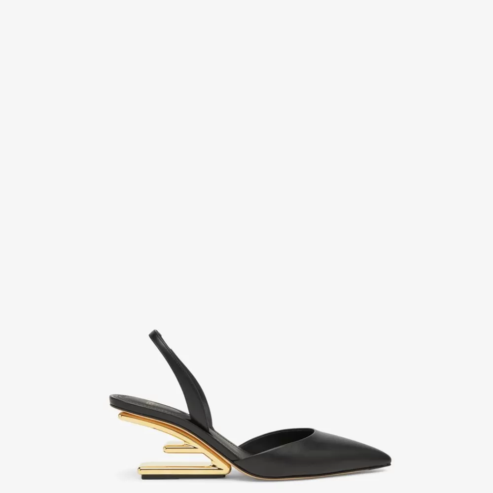 Decollete>Fendi Slingback Tacco Medio In Pelle Nera