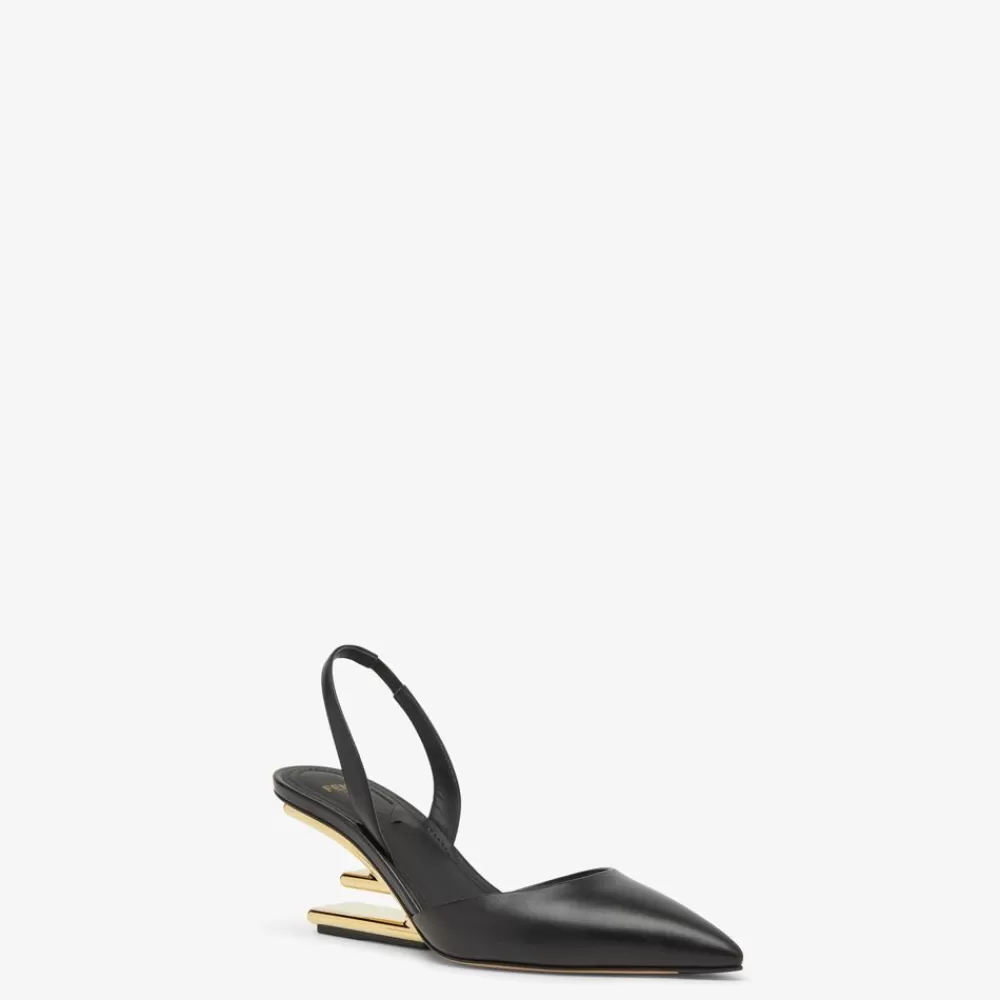 Decollete>Fendi Slingback Tacco Medio In Pelle Nera
