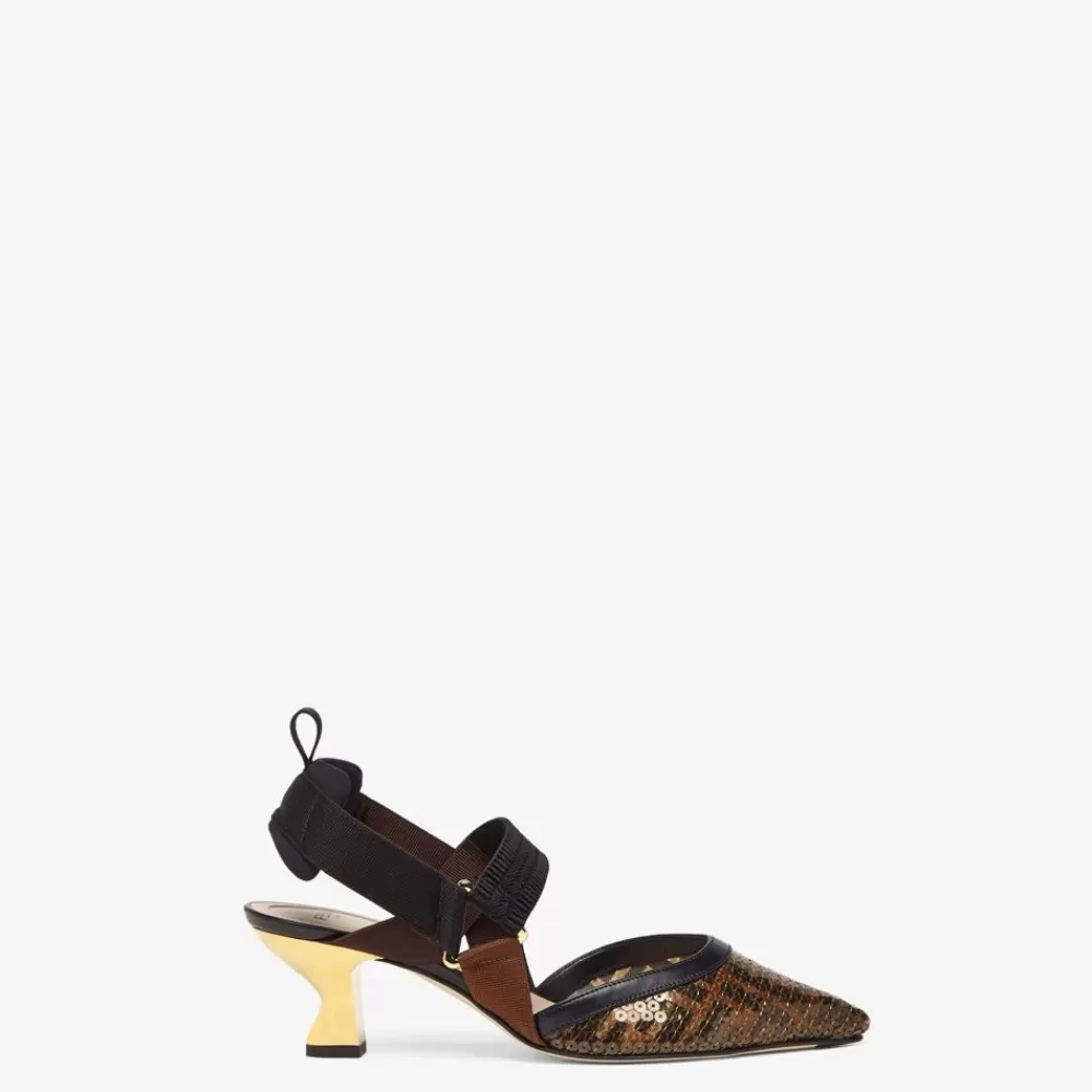 Decollete>Fendi Slingback Tacco Medio In Rete Nera