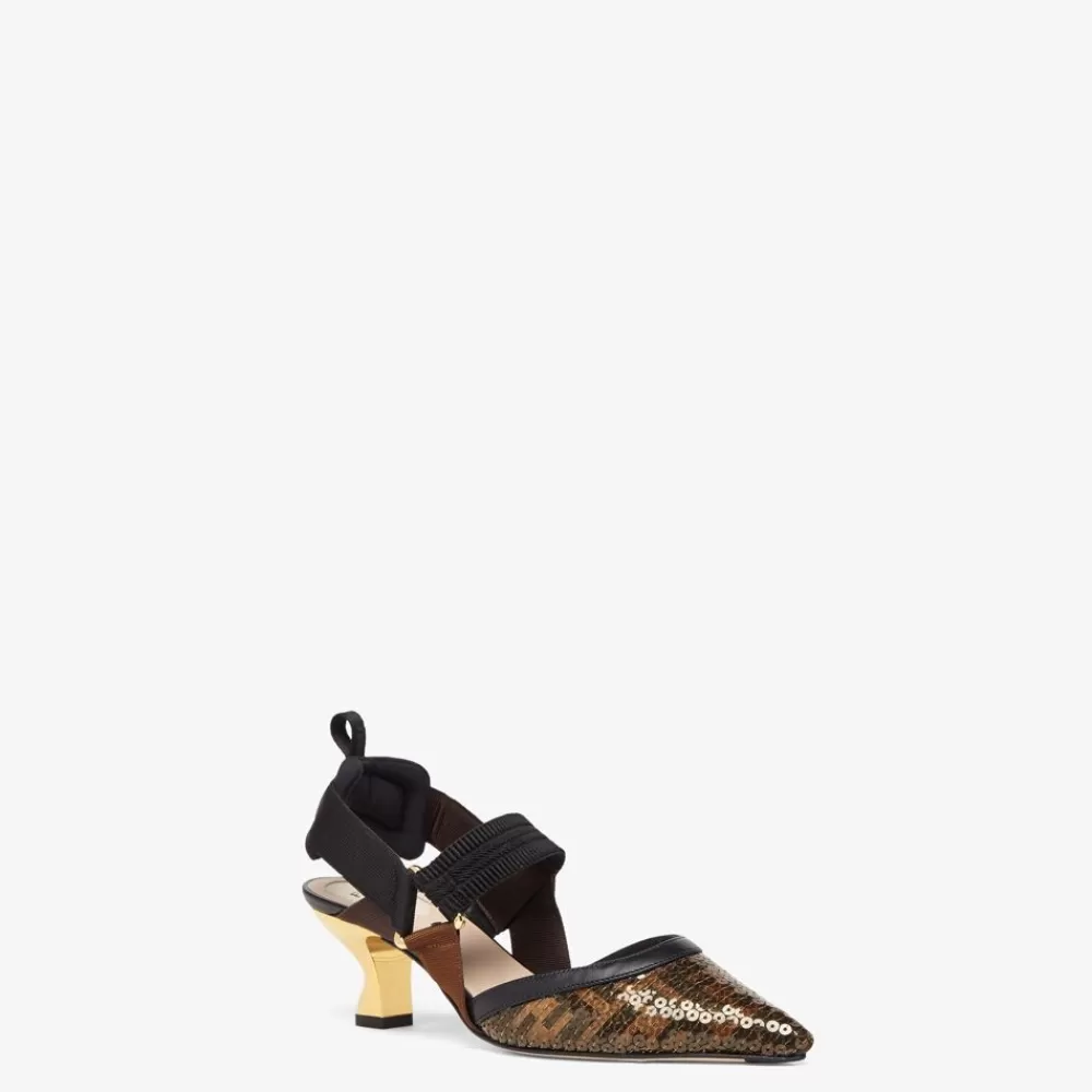 Decollete>Fendi Slingback Tacco Medio In Rete Nera