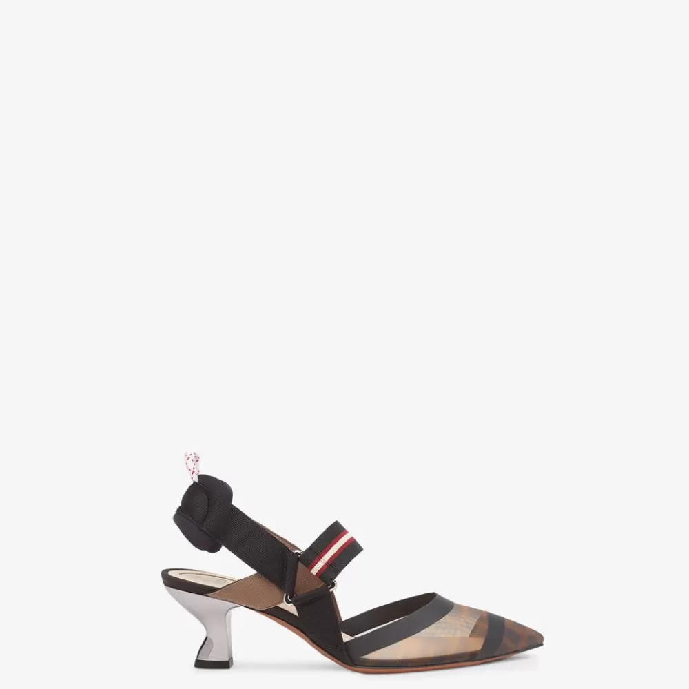 Decollete>Fendi Slingback Tacco Medio In Rete Tecnica Multicolor