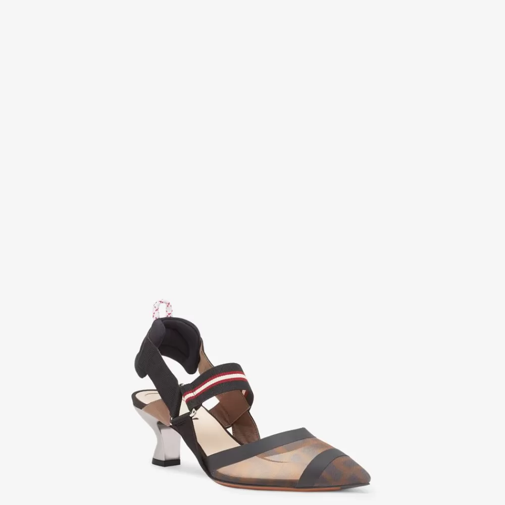 Decollete>Fendi Slingback Tacco Medio In Rete Tecnica Multicolor