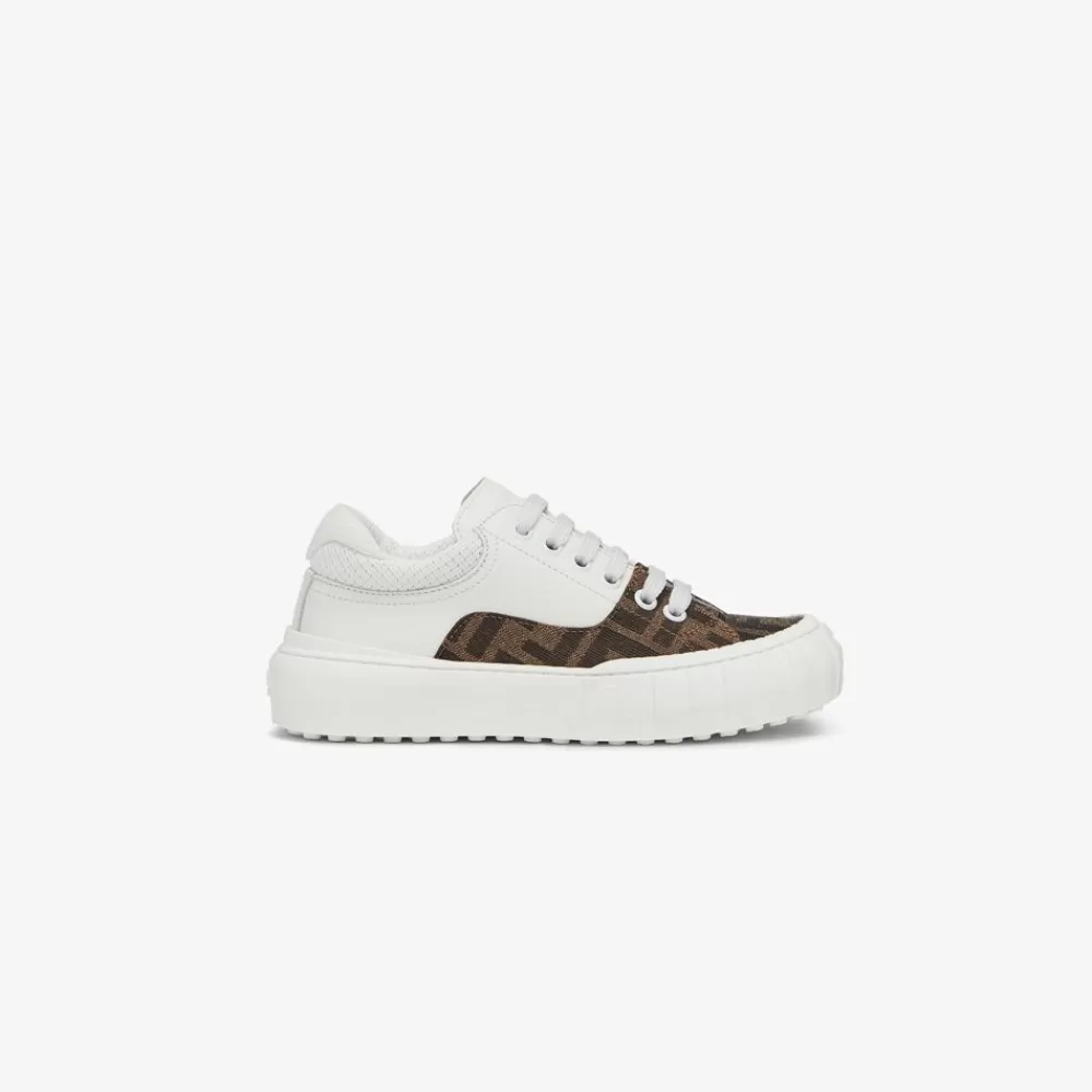 Scarpe>Fendi Sneaker Junior In Pelle Bianca E Tessuto Con Logo