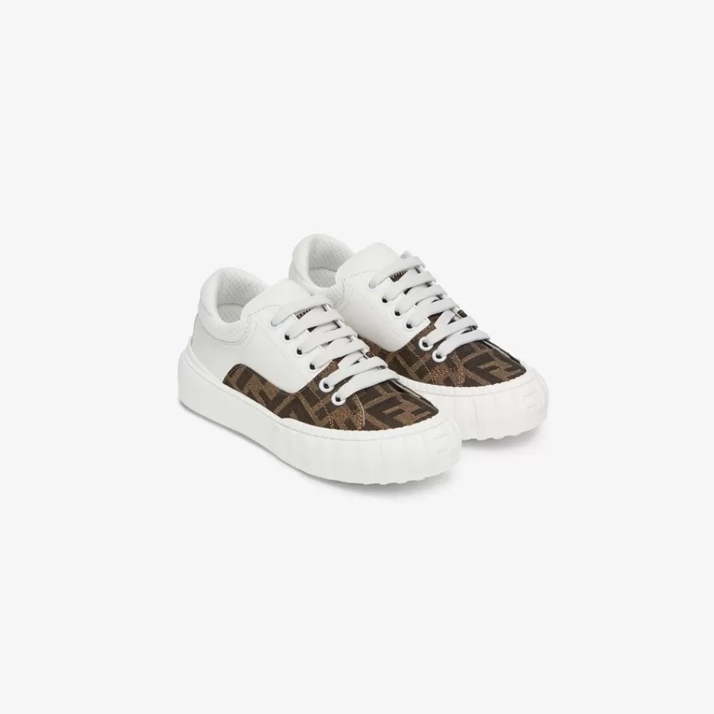 Scarpe>Fendi Sneaker Junior In Pelle Bianca E Tessuto Con Logo