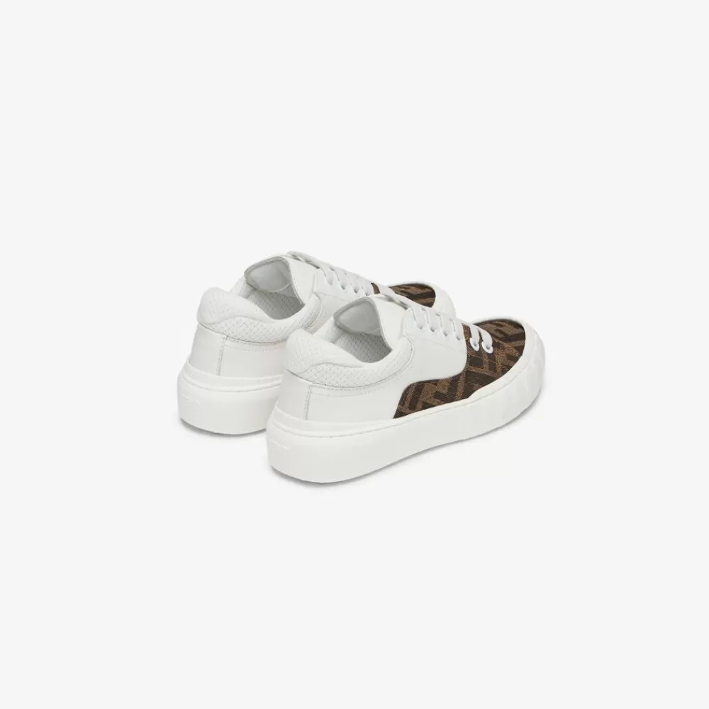 Scarpe>Fendi Sneaker Junior In Pelle Bianca E Tessuto Con Logo
