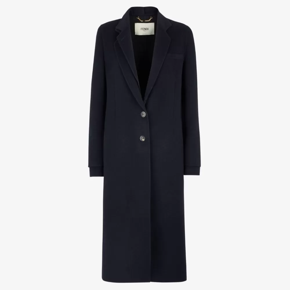 Cappotti E Capispalla>Fendi Soprabito In Cashmere Blu