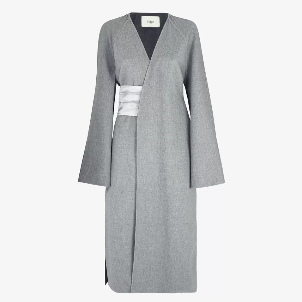 Cappotti E Capispalla>Fendi Soprabito In Cashmere Double Grigio