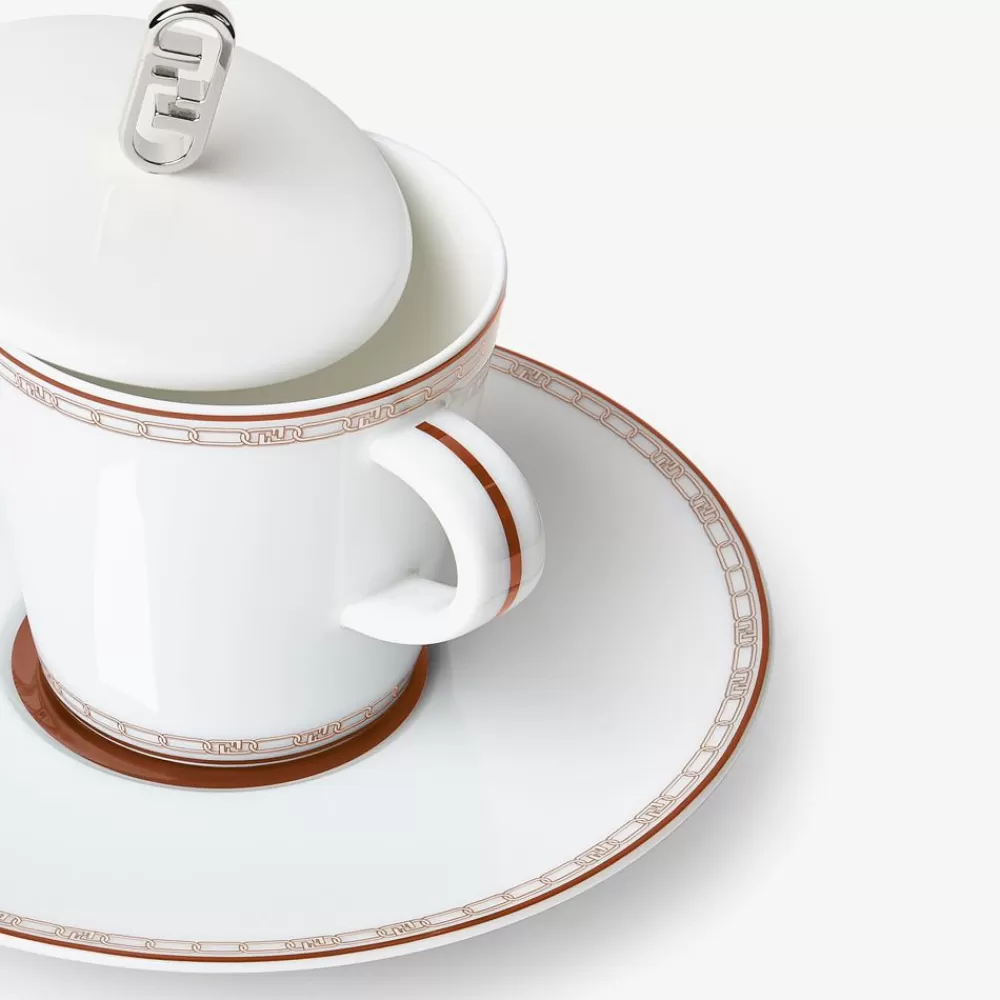 Accessori Per La Tavola>Fendi Tazza Da Te In Porcellana Bianca E Rosso Mattone