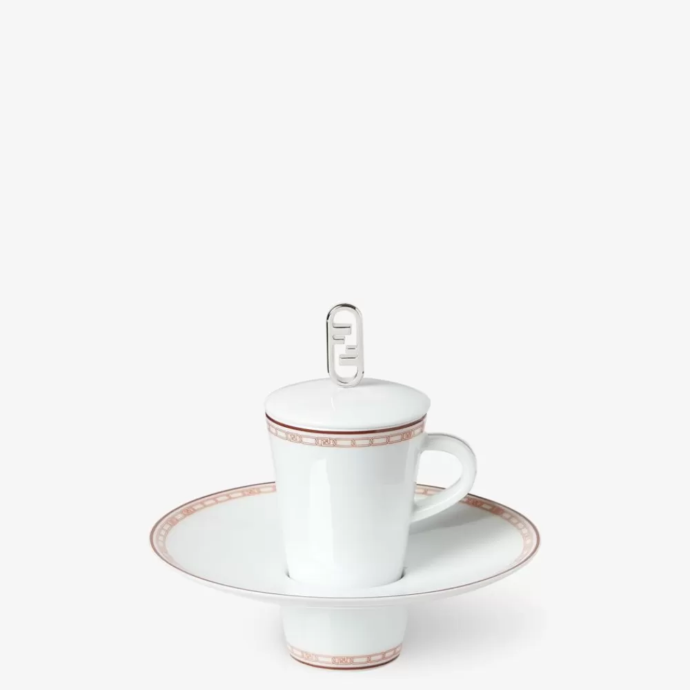 Accessori Per La Tavola>Fendi Tazzina Da Caffe In Porcellana Bianca E Rosso Mattone