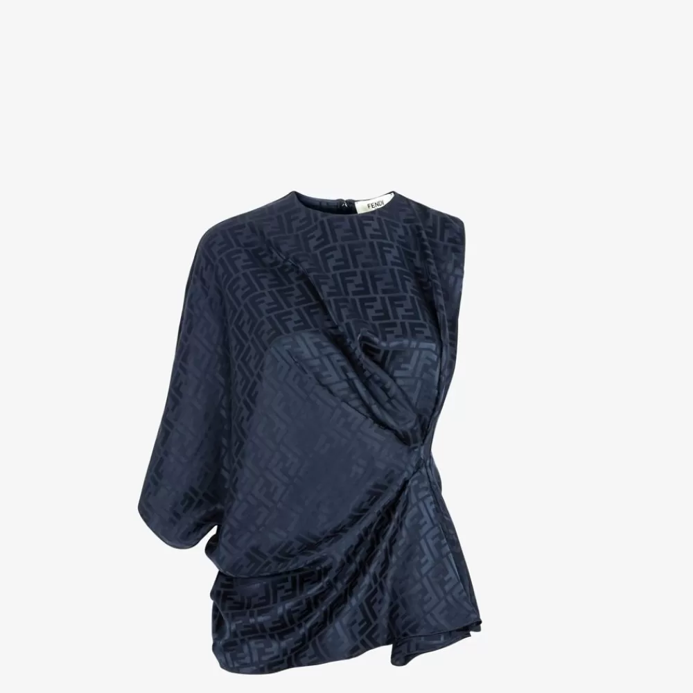 Top E Camicie>Fendi Top In Seta Ff Blu
