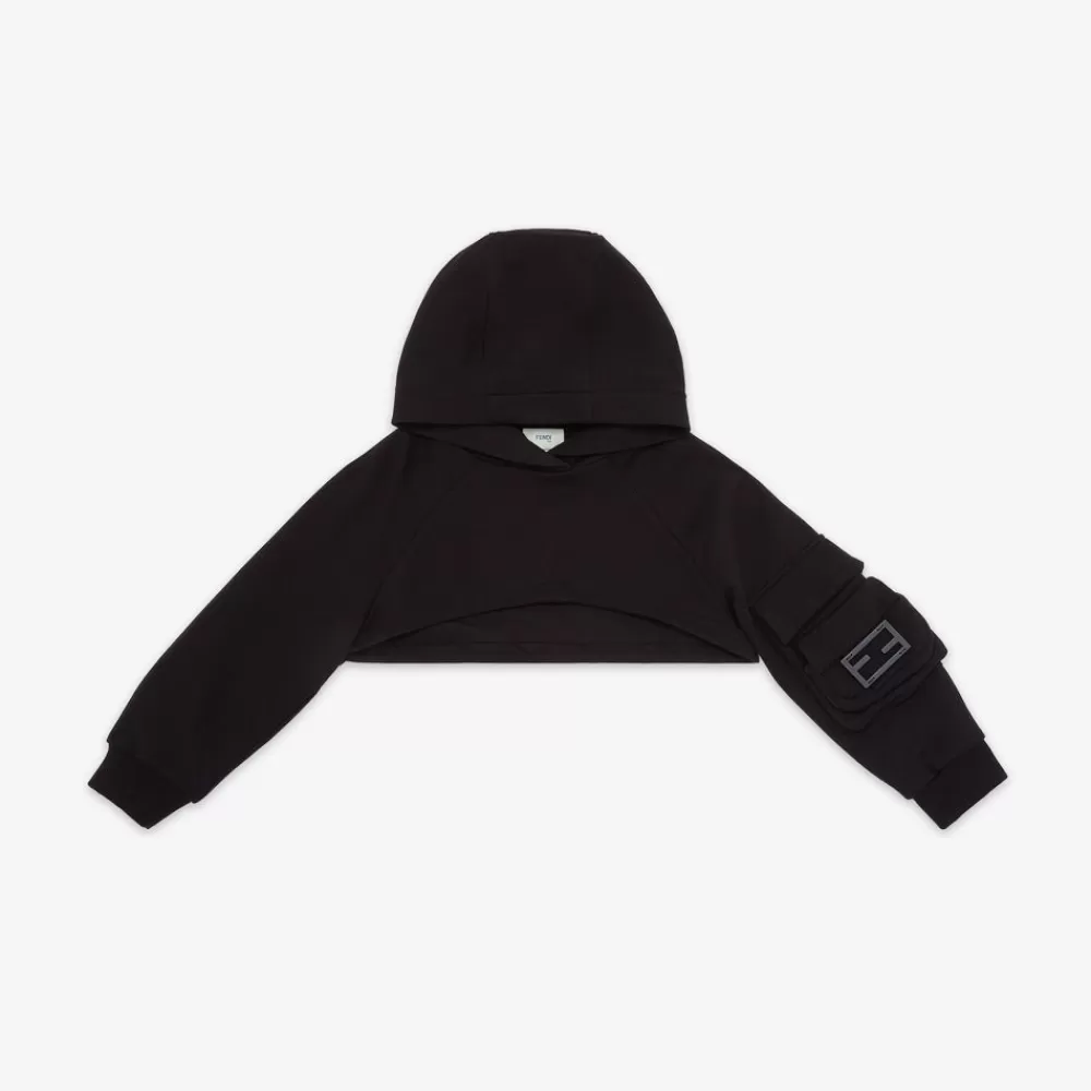 Abbigliamento>Fendi Top Junior In Felpa Con Baguette Nera