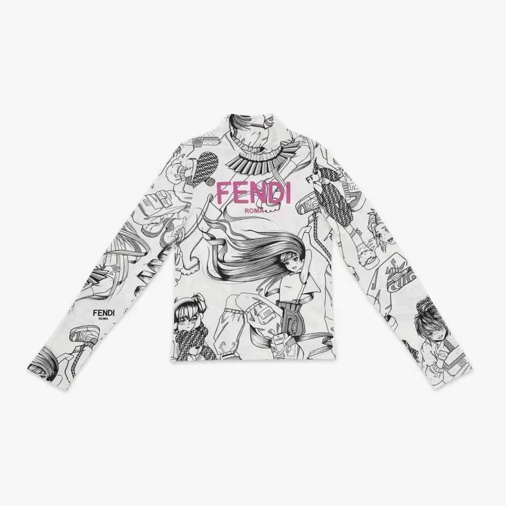 Abbigliamento>Fendi Top Junior In Jersey Con Stampa Multicolor