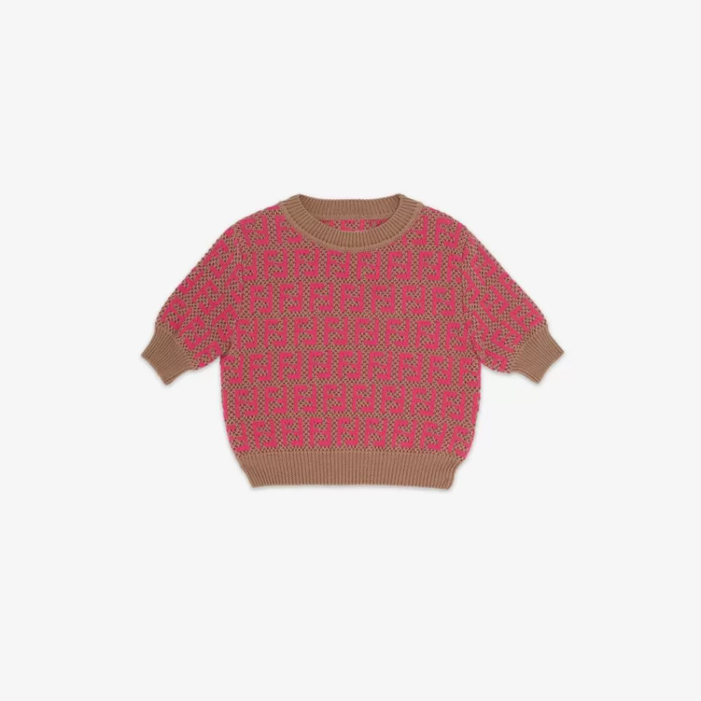 Abbigliamento>Fendi Top Junior In Maglia Fuscia E Marrone