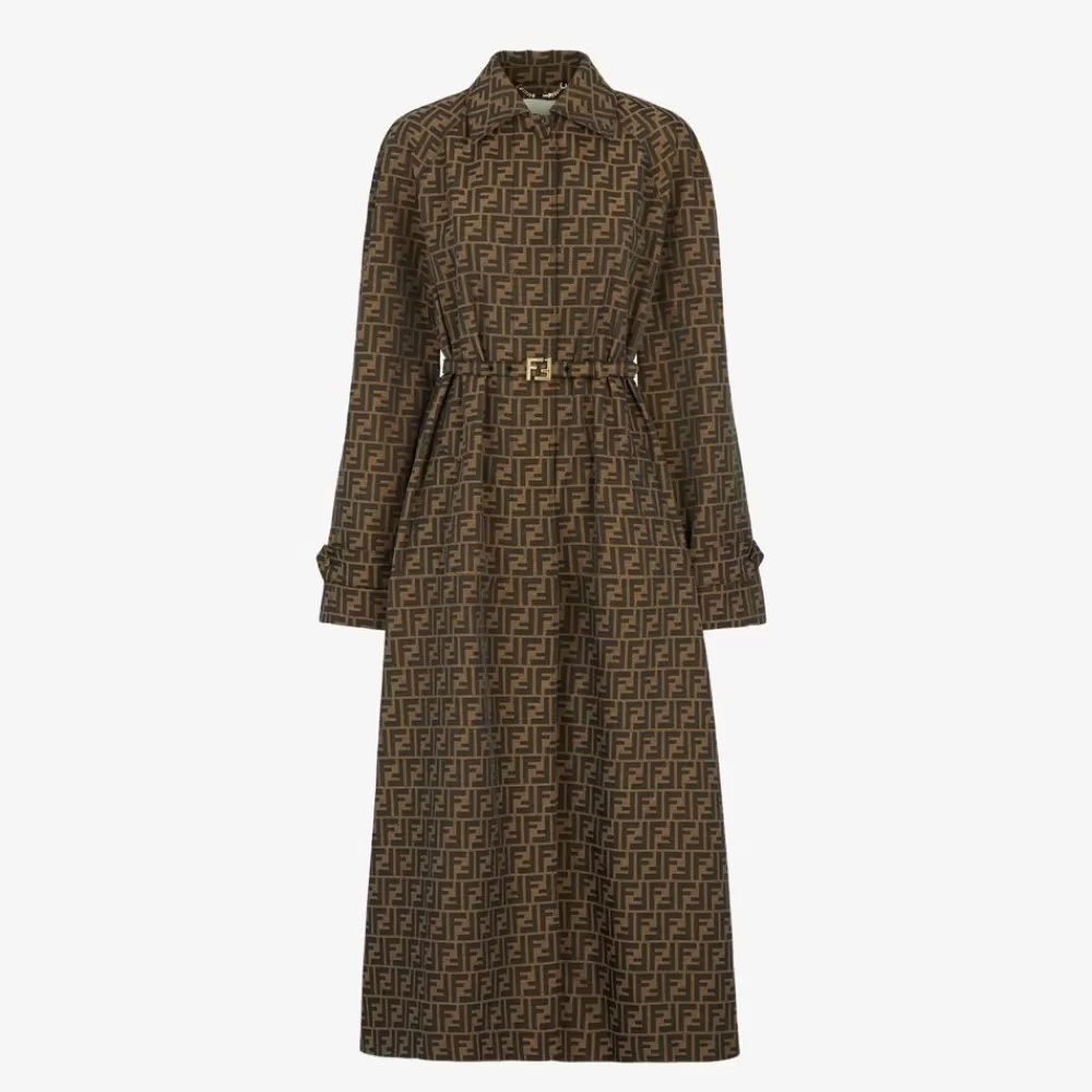 Cappotti E Capispalla>Fendi Trench In Canvas Ff Marrone