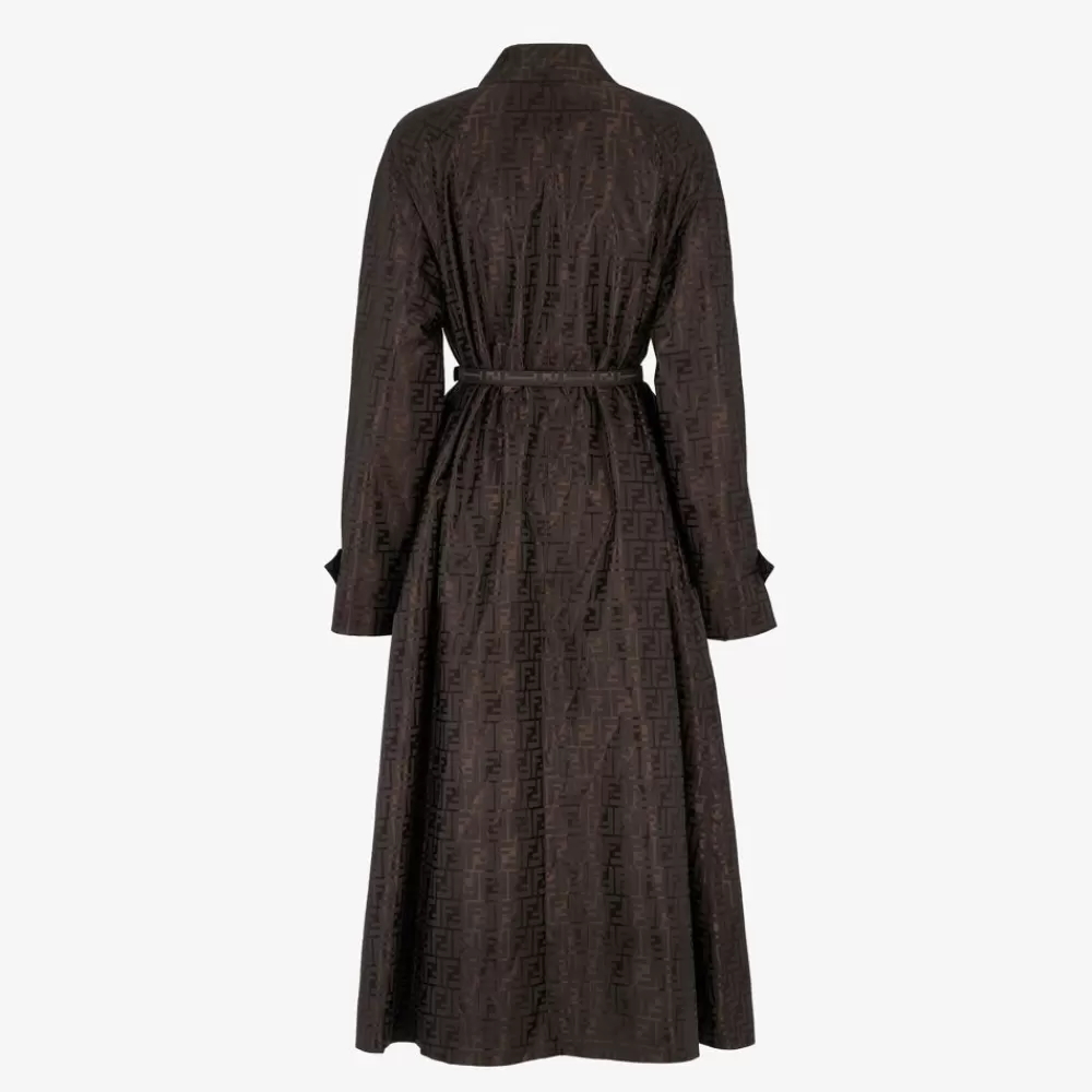 Cappotti E Capispalla>Fendi Trench In Tessuto Ff Jacquard Marrone