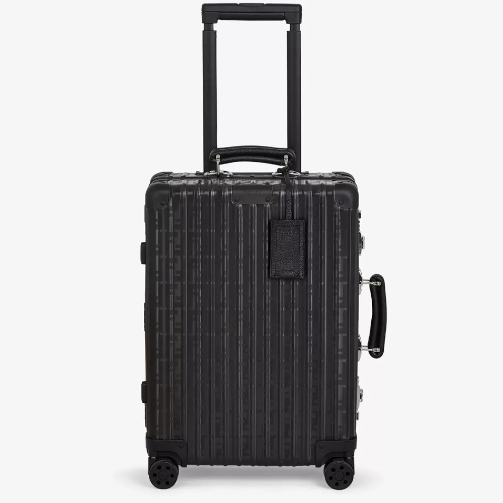 Viaggi>Fendi Trolley In Alluminio Nero Con Dettagli In Pelle